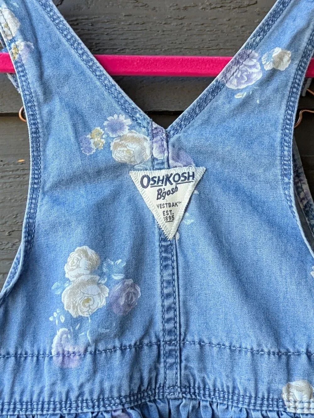 OshKosh B'gosh Girls' Blue Denim Floral Overall Dress 2T Toddler 100% Cotton
